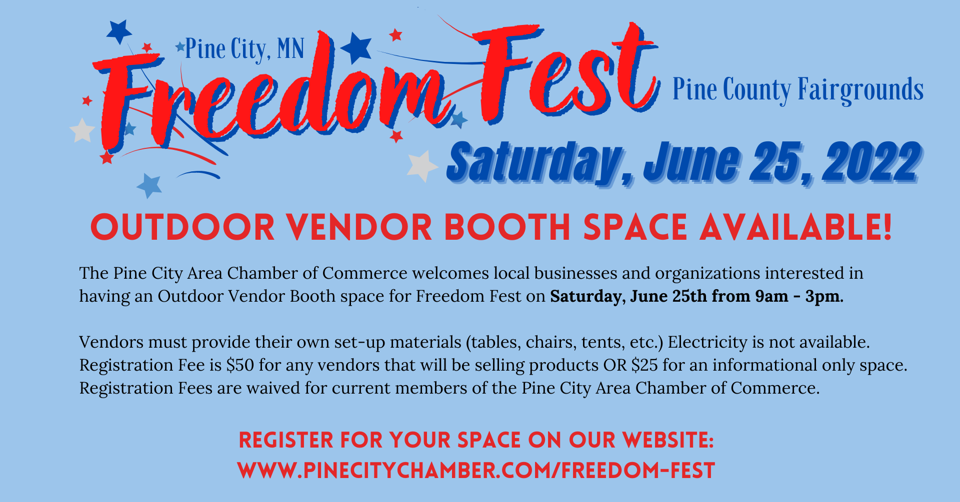 Vendor Booth Space Available at Freedom Fest 2022 Pine City Area