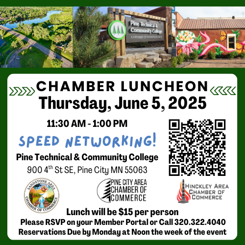 Informational graphic for the Chamber Event in Pine City on June 5th.